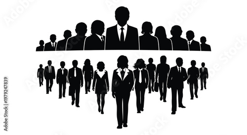A group of people depicted in a stark black silhouette formation suggesting business or a formal gathering silhouette high quality professional