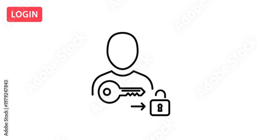 A minimalist vector graphic illustrating a person unlocking a padlock with a key, symbolizing secure login and access
