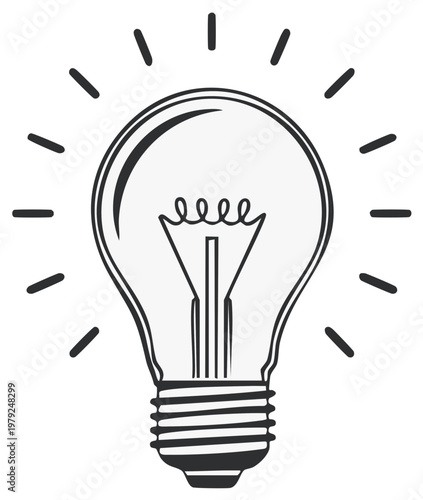 Stylized light bulb graphic symbolizing innovation, idea generation, and concepts in simple line art drawing