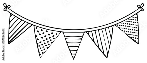Hand Drawn Festive Bunting Flags with Different Patterns Celebration Decoration