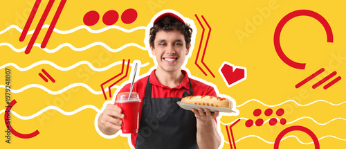 Male worker with tasty hot ...