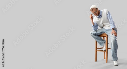 Stylish young man sitting o...