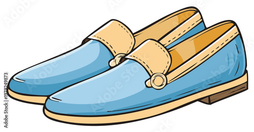 Stylish pair of classic blue and tan men's loafers vector illustration