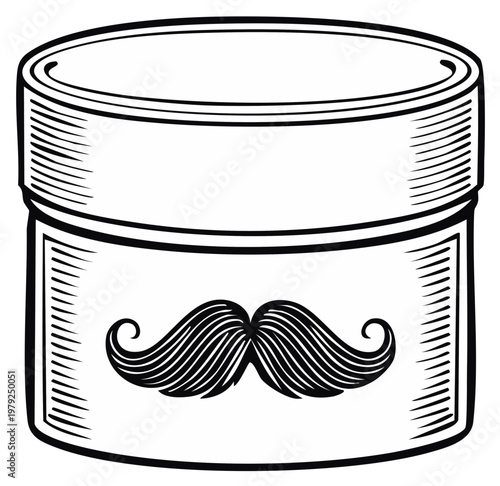 Vintage jar with ornate mustache illustration for grooming products