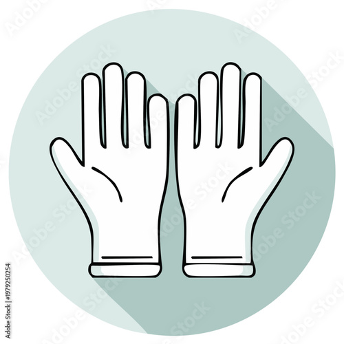 Pair of white hand-drawn gloves with a mint green circle backdrop and shadow