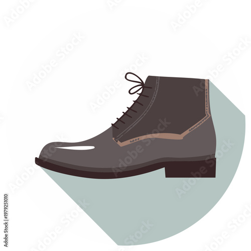 Stylish dark lace up men's boot with long shadow vector illustration for fashion and footwear