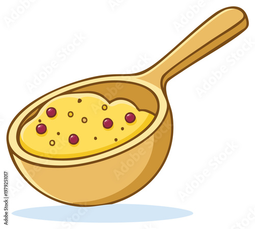 Cartoon Spoon with Yellow Porridge and Berries Healthy Breakfast Food Illustration
