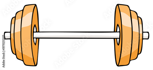 Stylized Barbell with Orange Weight Plates, Fitness and Strength Training Equipment Illustration