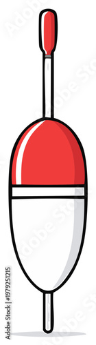 Cartoon fishing bobber illustration with red and white colors.