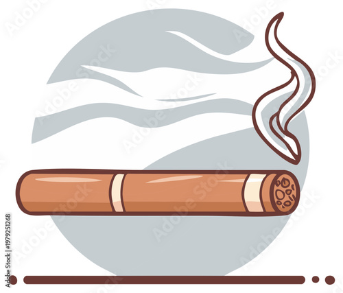 Stylish Smoking Cigar with Smoke Plumes on Grey Circular Background Icon