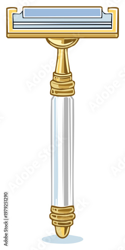 Classic gold and crystal safety razor illustration for men's grooming and traditional wet shaving