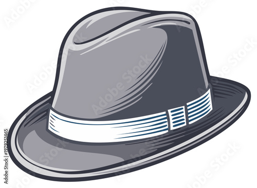 Stylish Gray Fedora Hat Illustration with White Band for Classic Fashion