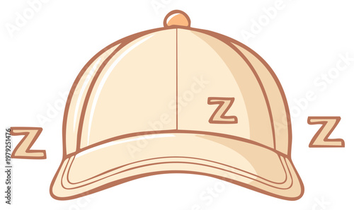Cartoon Baseball Cap with Sleeping Z Symbols, Concept of Relaxation and Restful Sleep
