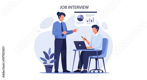 Job Interview Meeting: Candidate and Interviewer Discussing Business Charts
