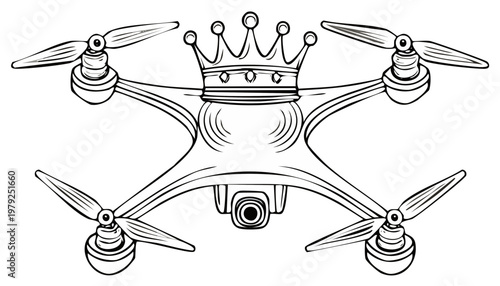 Creative illustration of a quadcopter drone wearing a royal crown