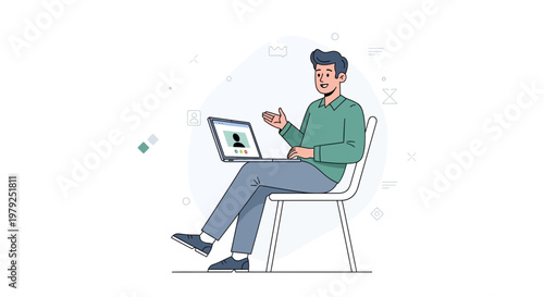 Man on Video Call, Working Remotely, Online Communication, Business Meeting