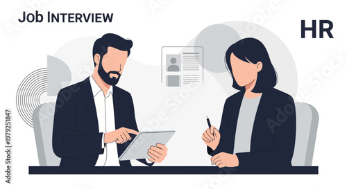 Job Interview: HR Manager Interviews Candidate with Tablet and Resume