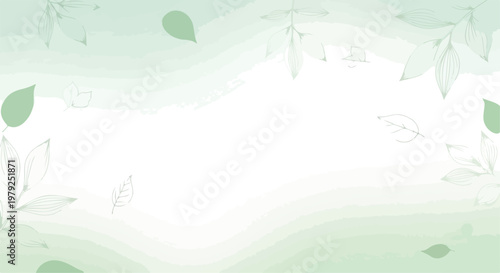 Light Green Watercolor Background with Falling Leaves Vector
