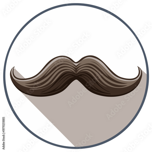 Stylized Brown Mustache Icon with Shadow and Circle Border