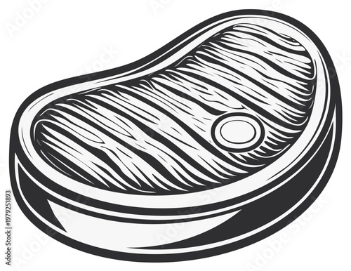 Stylized Vector Illustration of a Raw Beef Steak with Marbling and Bone