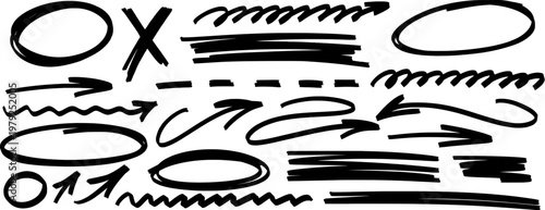 Gentle hand drawn sketch with highlight and marker texture, arrow directs the line, pen and pencil form underline, stroke and shape.