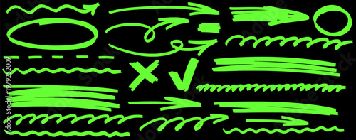 Light hand drawn sketch, highlight and marker add rhythm, arrow follows the line, pen and pencil create underline, stroke and shape.