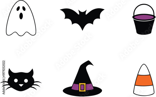Halloween Trick Or Treat Celebration Set. Scary Halloween Night Elements Collection. Halloween Witch and Bat Theme Set. Halloween Haunted House Scene Collection. Halloween Festival Spooky Elements Set