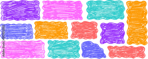 Hand drawn shape and rectangle form an organic frame, wavy lines flow into border, square, doodle and wave in a playful drawn composition.