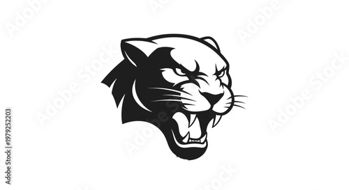 Black Panther Head Illustration Roaring Fiercely.