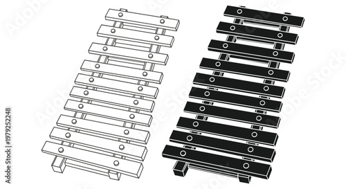 "Xylophone Bars in Black and White Illustration for Music, Instrument, and Sound Design Projects"