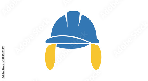 Blue Hard Hat with Yellow Earplugs.