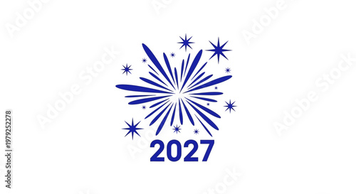 Blue Fireworks Explosions with 2027 Year.