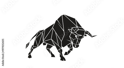 Geometric black bull silhouette isolated on white background