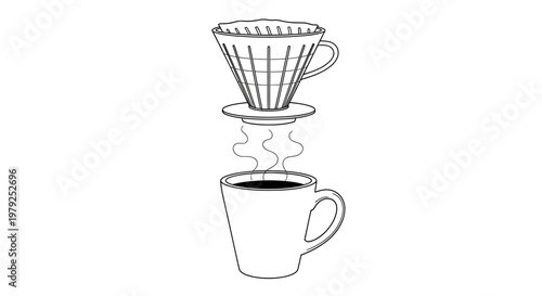 Coffee pour over brewing process with dripper and mug
