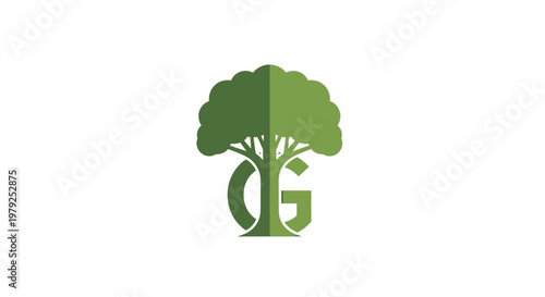 Green tree illustration with the letters o and g on white background
