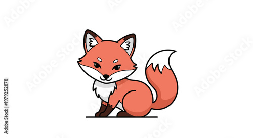 Cute Cartoon Red Fox Sitting Down.