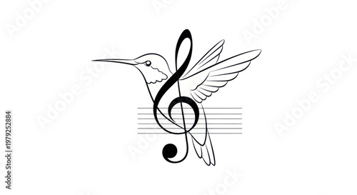 Hummingbird musical note illustration on a white background concept design