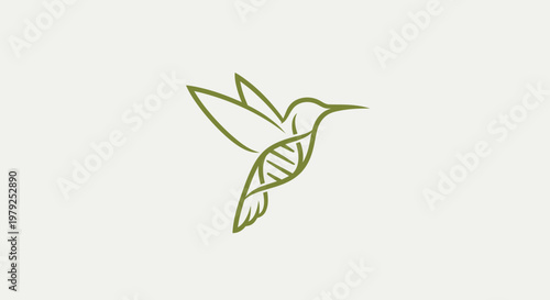 Hummingbird with dna structure logo design on light background