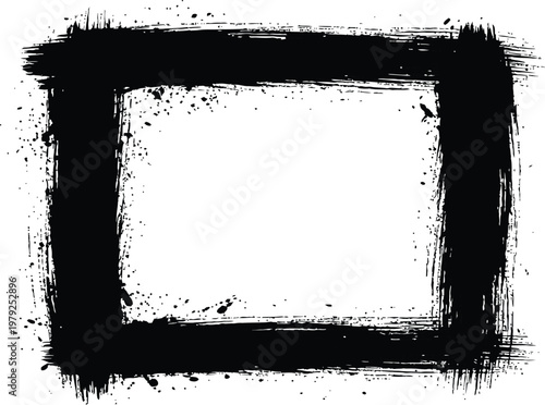 Fotografija Rough black square frame painted brush stroke texture distressed isolated