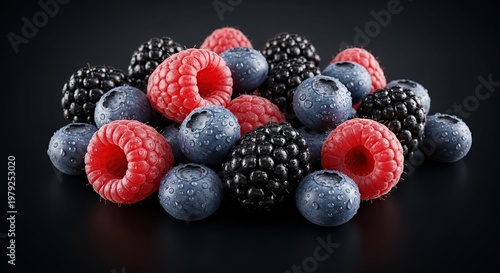 Mixed Berries on Black Background.