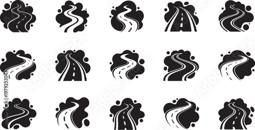 Abstract black and white swirling shapes design elements set