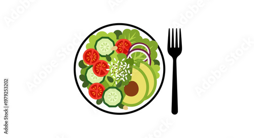 Fresh Healthy Salad with Avocado Slices.