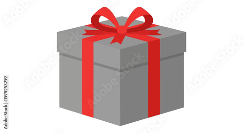 Gray gift box with red ribbon.