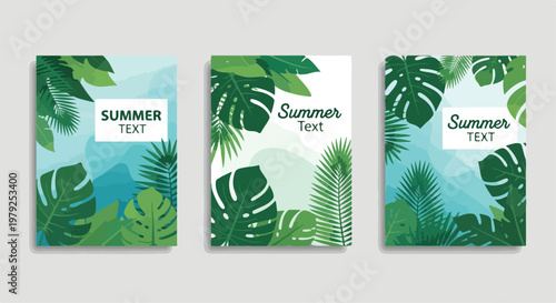Set of 3 Tropical Summer Leaf Vector Backgrounds with Text Space