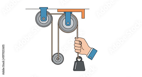 Hand lifting weight with pulley system.