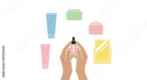 Hands holding a bottle of serum.