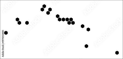 Turks and Caicos Islands simple black and white hexagon map shape template. Country plain hexagon cell dots. Turks and Caicos Islands flat honeycomb boundary. Vector Illustration.