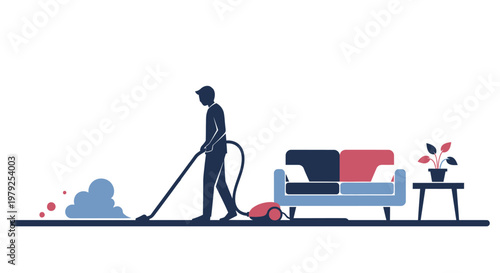 Man Cleaning Floor With Vacuum Cleaner.