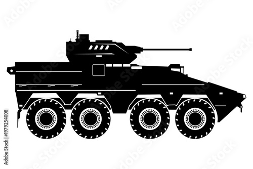 Ground Defense Armored Vehicle Vilkas Anti Drone Aircraft. Missile Launcher Military Icon In White Background.