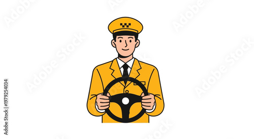 Man wearing yellow uniform holding steering.